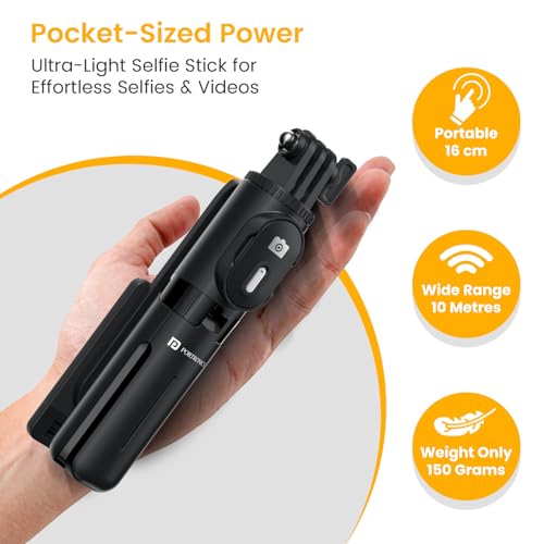 Portronics Lumistick Mini Extendable Multifunctional 3-in-1 Selfie Sticks with Wireless Detachable Bluetooth Remote & Tripod Stand,Portable Lightweight Selfie Stick for iPhone & Android Mobiles(Black) - Image 5