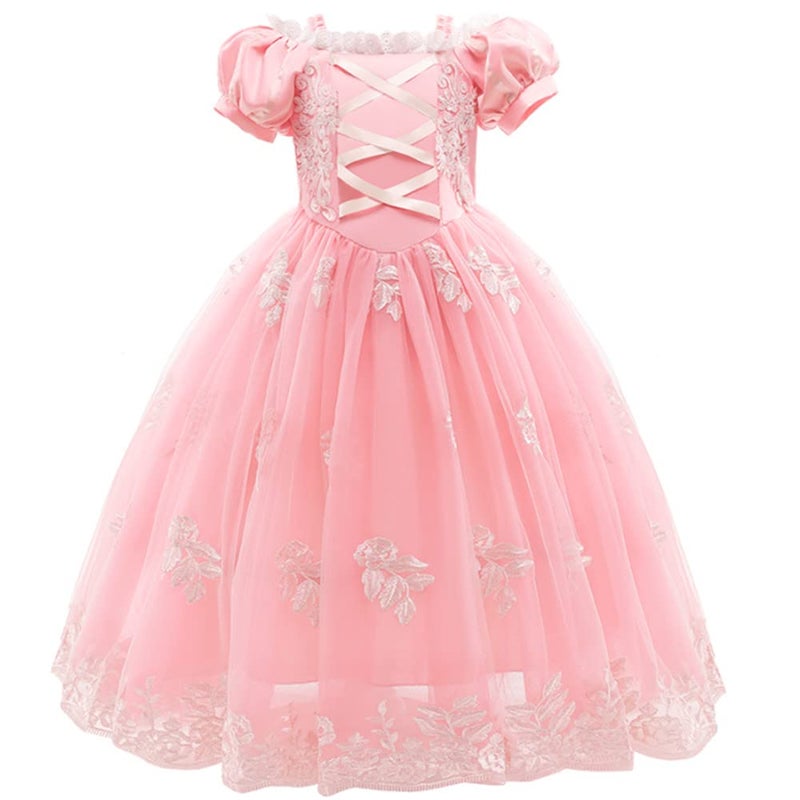 IBAKOM Kids Cinderella Dress up Girls Princess Costume Fairy Tale Sophia Rapunzel Cosplay Fancy Dress Halloween Carnival Outfit, Light Pink, 7-8 Years - Image 1