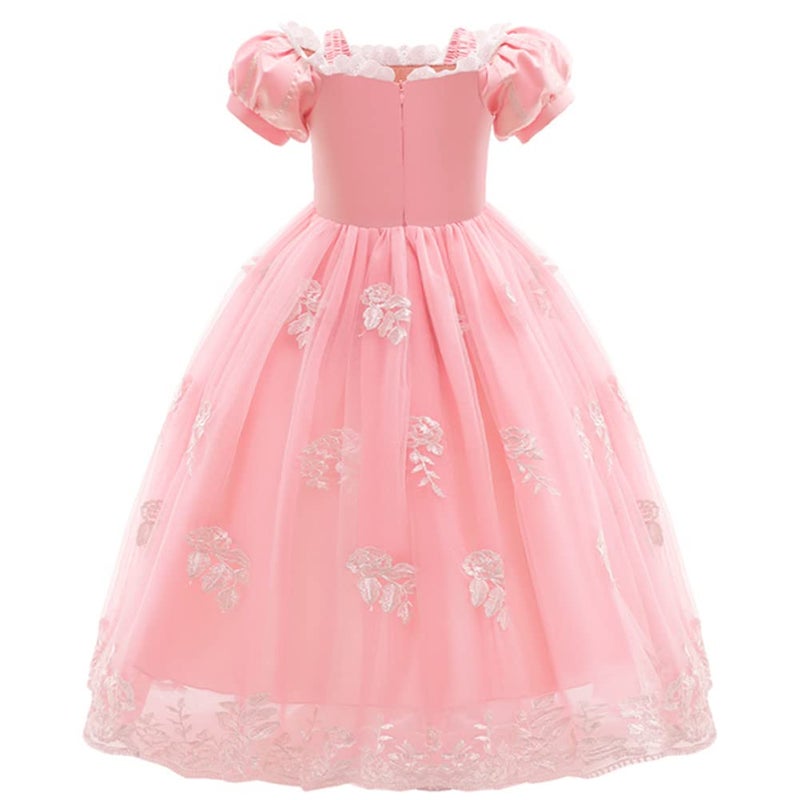 IBAKOM Kids Cinderella Dress up Girls Princess Costume Fairy Tale Sophia Rapunzel Cosplay Fancy Dress Halloween Carnival Outfit, Light Pink, 7-8 Years - Image 2