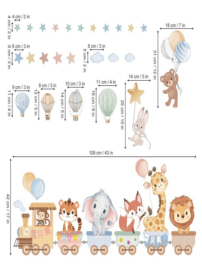 wondever Jungle Animals Train Wall Stickers Hot Air Balloon Animals Elephant Giraffe Peel and Stick Wall Art Decals for Baby Nursery Kids Room Toddler Room - Image 3