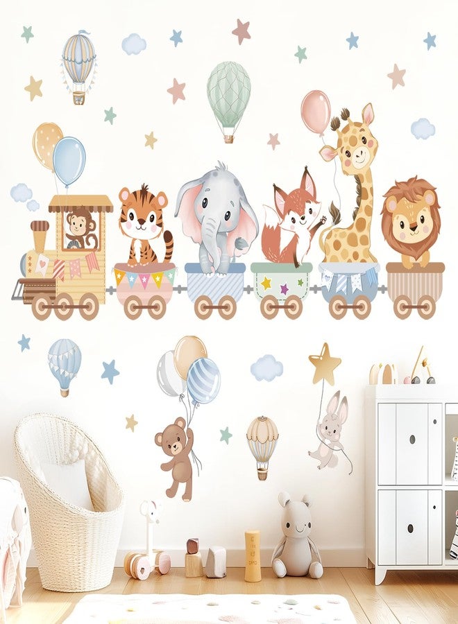 wondever Jungle Animals Train Wall Stickers Hot Air Balloon Animals Elephant Giraffe Peel and Stick Wall Art Decals for Baby Nursery Kids Room Toddler Room - Image 4