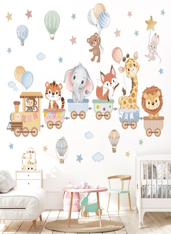 wondever Jungle Animals Train Wall Stickers Hot Air Balloon Animals Elephant Giraffe Peel and Stick Wall Art Decals for Baby Nursery Kids Room Toddler Room - Image 5