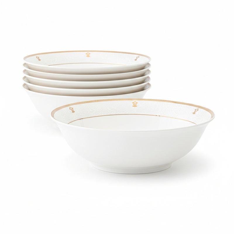 Shallow ZAYA New Bone China Bowl 14 cm -  6 piece Set  Elegant White Multipurpose Bowl for Soups, Desserts & Sides, Premium Tableware for Daily Use, Brunch, Ramadan, Eid, Diwali & Gifting (Set of 6) - Image 1