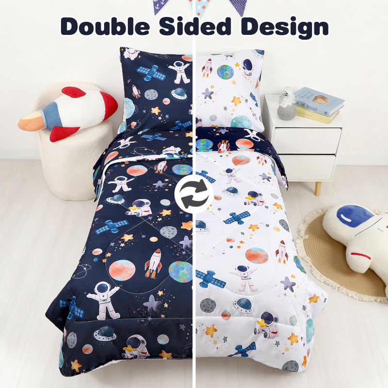 DAYEEBALL 4 Piece Toddler Bedding Set, Ultra Soft and Breathable Cartoon Space Toddler Comforter Sets for Boys Includes Quilted Comforter, Fitted Sheet, Flat Sheet and Pillowcase - Image 2
