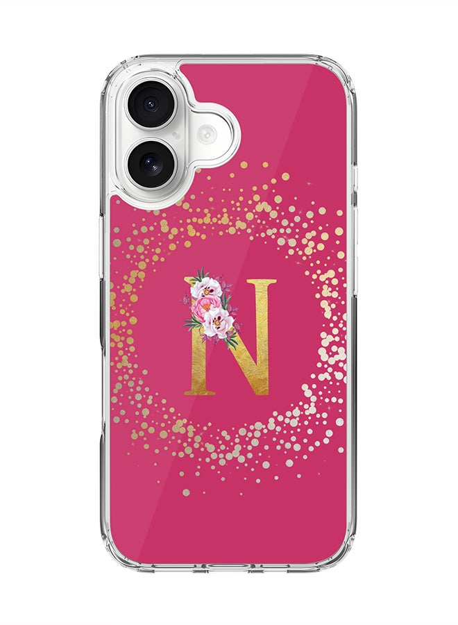 Stylizedd Classic Clear MagSafe Case for iPhone 17 , Hybrid Soft Case Flexible Edges Anti Drop TPU PC Gel Thin Transparent Cover [ Designed for iPhone 17 ] - Custom Monogram Initial Letter Floral Pattern Alphabet - N ( Deep Pink Rose )