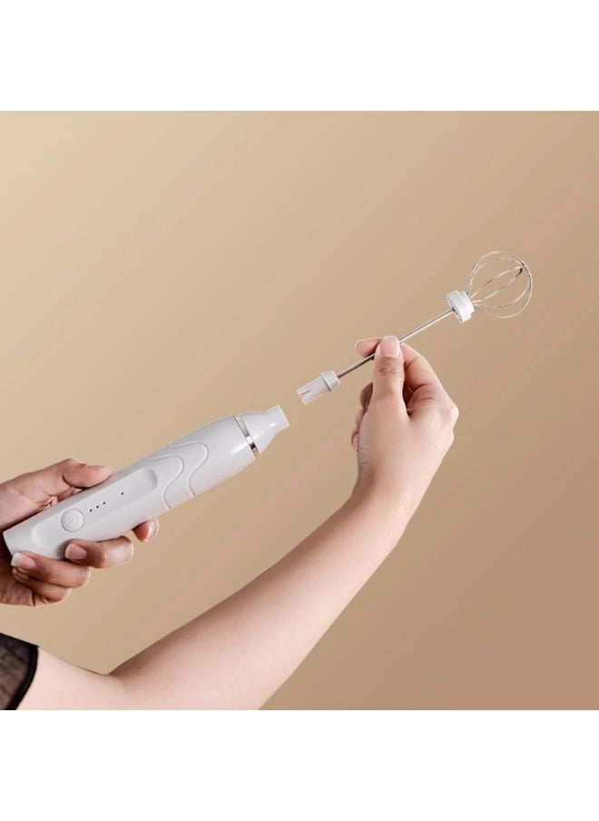 Generic - 3-Speed Electric Handheld Milk Frother and Egg Beater – Rechargeable Foam Maker for Coffee, Nescafe, Eggs, and Drinks – Compact Mixer with Stainless Steel Whisk – White - Image 1
