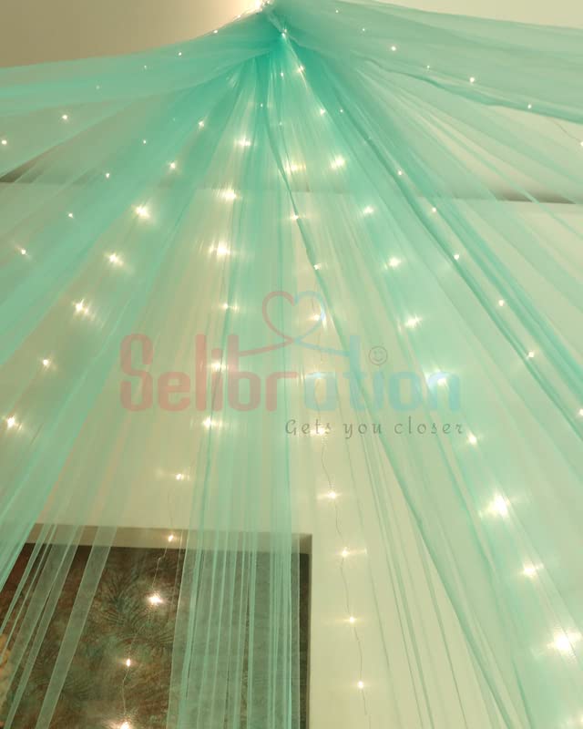 Selibration Light Green Decoration Net Cloth for Birthday Cabana Tent Decoration for Valentines Day Surprise Curtain Backdrop for Party 6m Cloth with 10m LED Light - Image 3