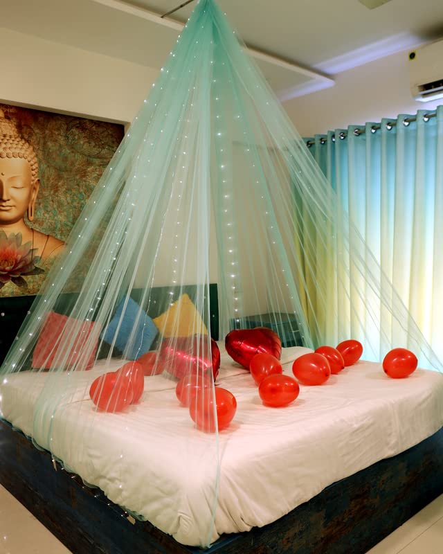 Selibration Light Green Decoration Net Cloth for Birthday Cabana Tent Decoration for Valentines Day Surprise Curtain Backdrop for Party 6m Cloth with 10m LED Light - Image 1