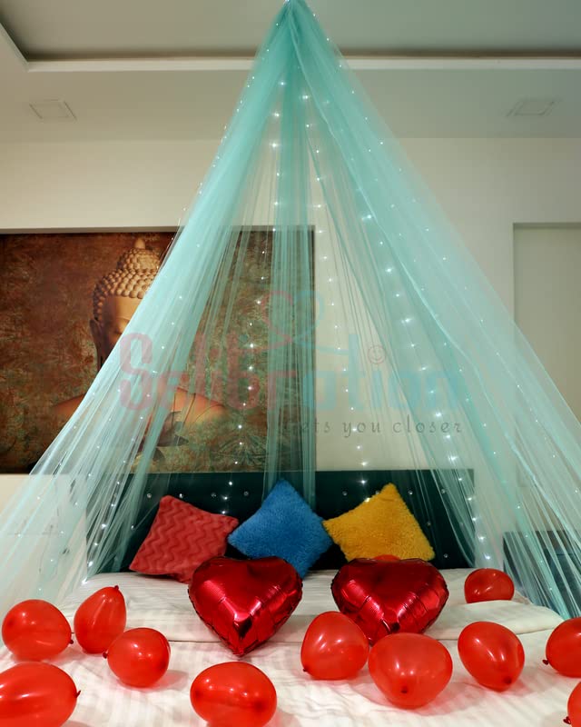 Selibration Light Green Decoration Net Cloth for Birthday Cabana Tent Decoration for Valentines Day Surprise Curtain Backdrop for Party 6m Cloth with 10m LED Light - Image 2