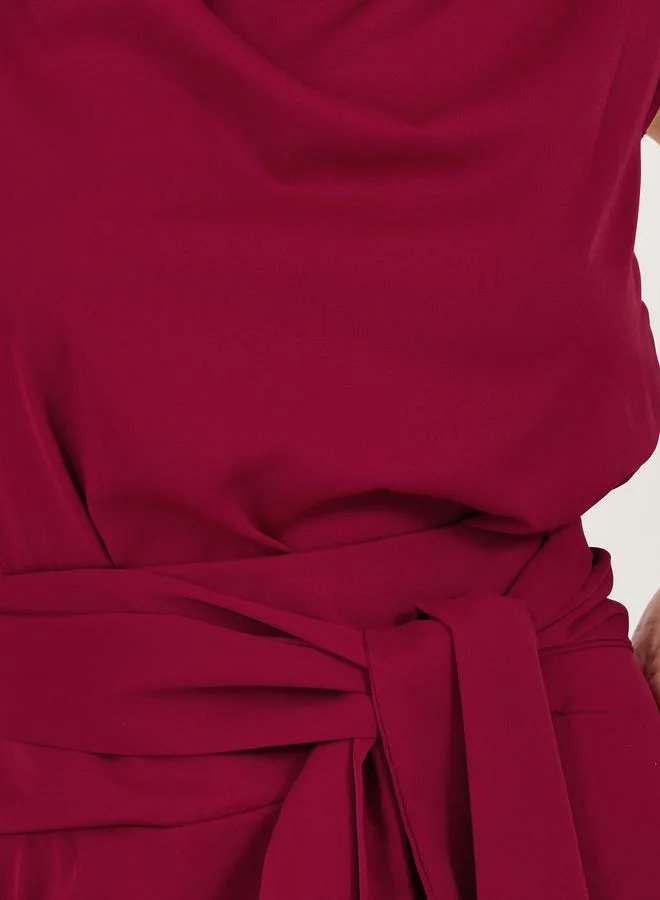 ستايلي Solid Sleeveless A-Line Midi Dress with Tie Belt