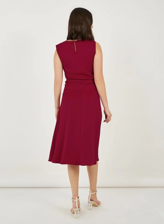 ستايلي Solid Sleeveless A-Line Midi Dress with Tie Belt