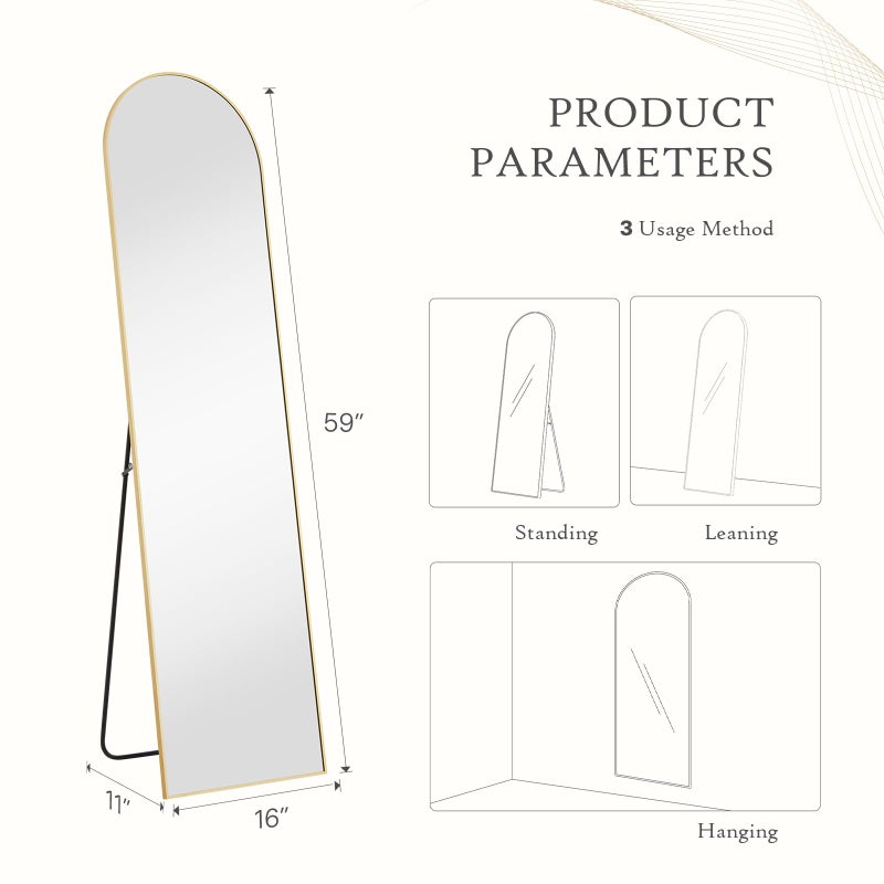 Aidoly Arched Mirror Full Length, Upgraded 16"x59" Body Wall Mirrors with Shatter-Proof Glass, Floor Standing, Hanging or Leaning, Tall Arch Mirror with Stand Aluminum Alloy Frame for Bedroom Cloakroom - Image 2