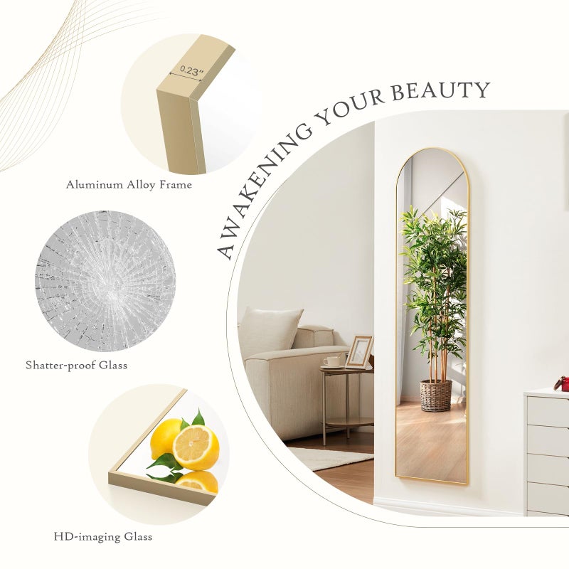Aidoly Arched Mirror Full Length, Upgraded 16"x59" Body Wall Mirrors with Shatter-Proof Glass, Floor Standing, Hanging or Leaning, Tall Arch Mirror with Stand Aluminum Alloy Frame for Bedroom Cloakroom - Image 3