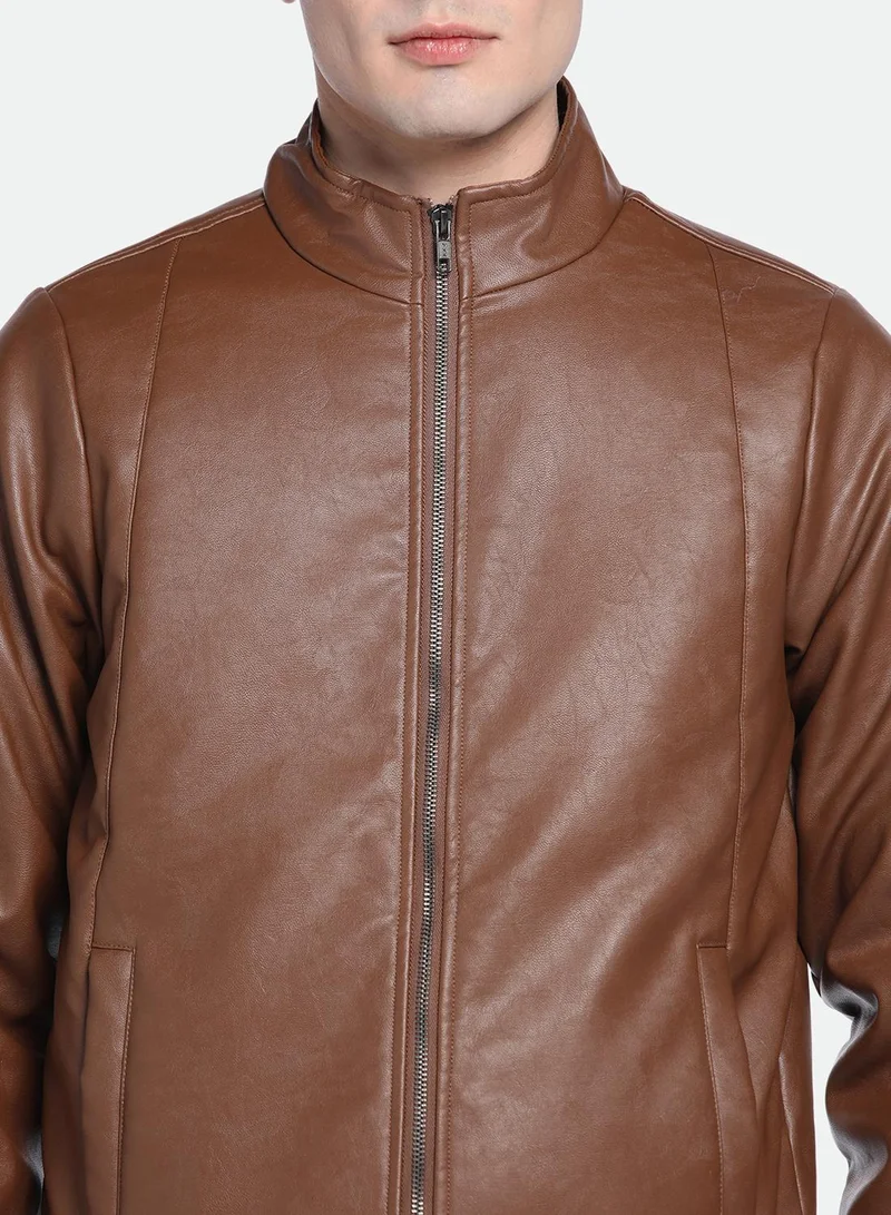 Dennis Lingo Men's Tan 100% Polyester Solid Pattern Regular Fit Jacket