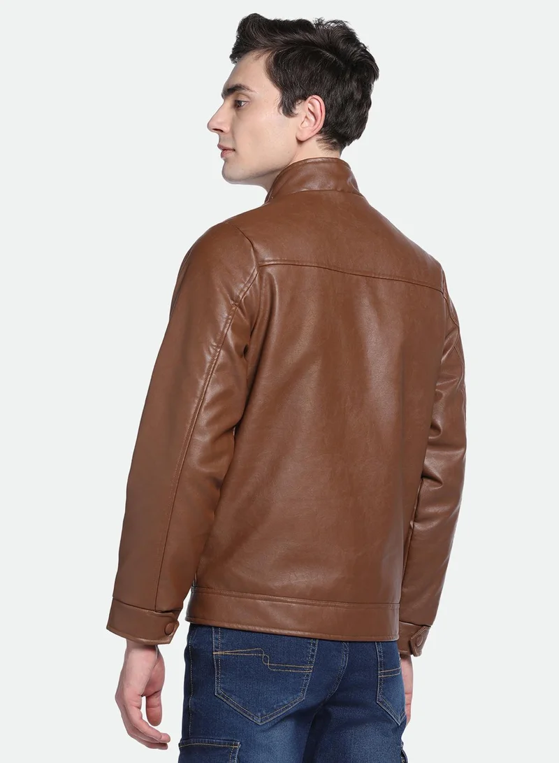 Dennis Lingo Men's Tan 100% Polyester Solid Pattern Regular Fit Jacket