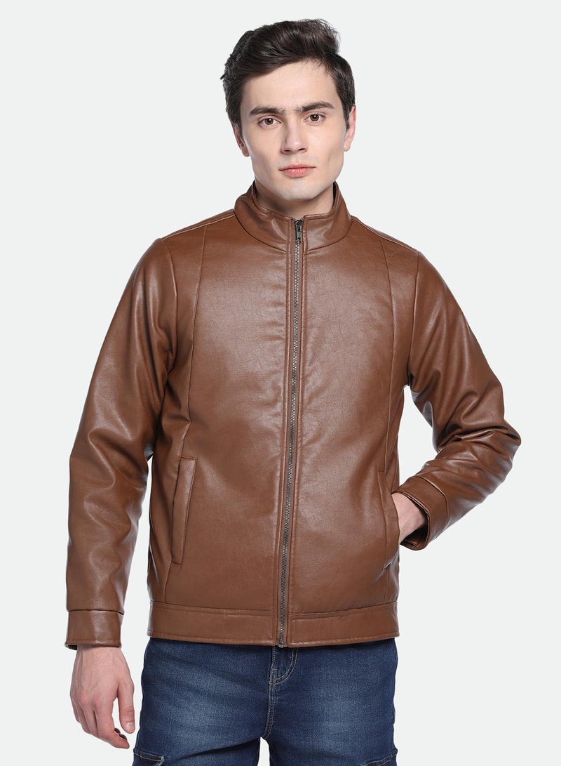 Dennis Lingo Men's Tan 100% Polyester Solid Pattern Regular Fit Jacket  - Image 2