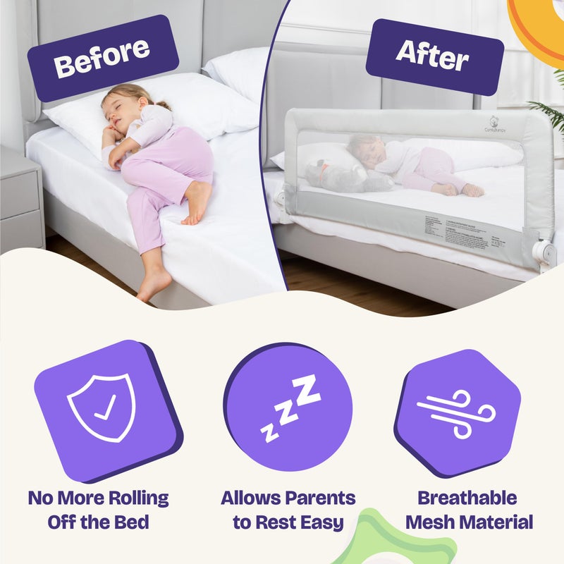 ComfyBumpy 1-Pack Bed Rail for Toddlers 55.5" L x 19.5" H | Toddler Bed Rails for Twin, Full, Queen & King Mattress Size | Swing Down Rail Guard | Mattress Side Rail for Kids | Gray - Image 4