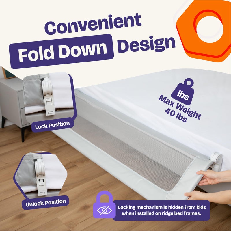 ComfyBumpy 1-Pack Bed Rail for Toddlers 55.5" L x 19.5" H | Toddler Bed Rails for Twin, Full, Queen & King Mattress Size | Swing Down Rail Guard | Mattress Side Rail for Kids | Gray - Image 5