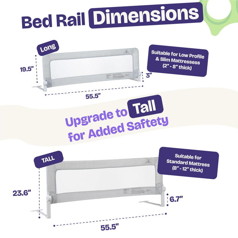 ComfyBumpy 1-Pack Bed Rail for Toddlers 55.5" L x 19.5" H | Toddler Bed Rails for Twin, Full, Queen & King Mattress Size | Swing Down Rail Guard | Mattress Side Rail for Kids | Gray - Image 2