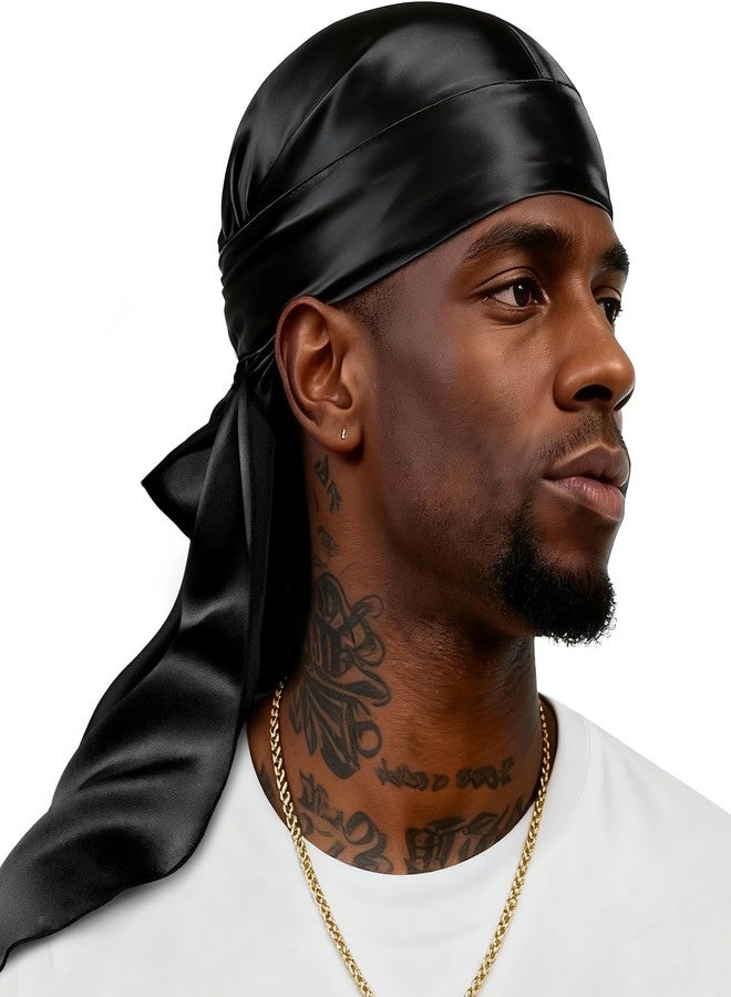 YFONG 100% Mulberry Silk Durag for Men & Women, 22 Momme Silky Durag for Hair Care, Soft and Breathable Do rag for Comfortable Wear, Perfect for Fashion Styling, 1Pc, Black - Image 1