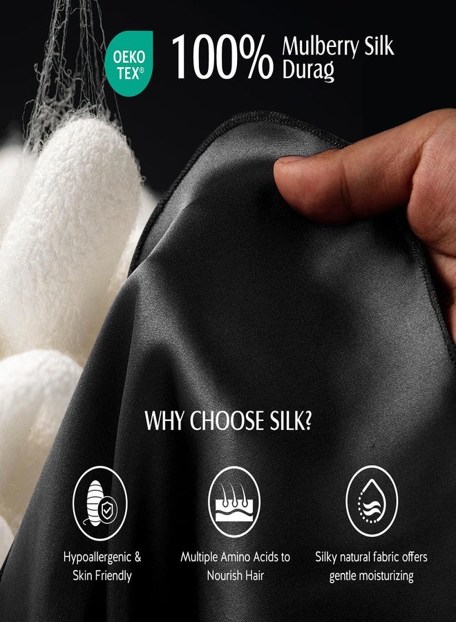 YFONG 100% Mulberry Silk Durag for Men & Women, 22 Momme Silky Durag for Hair Care, Soft and Breathable Do rag for Comfortable Wear, Perfect for Fashion Styling, 1Pc, Black - Image 2