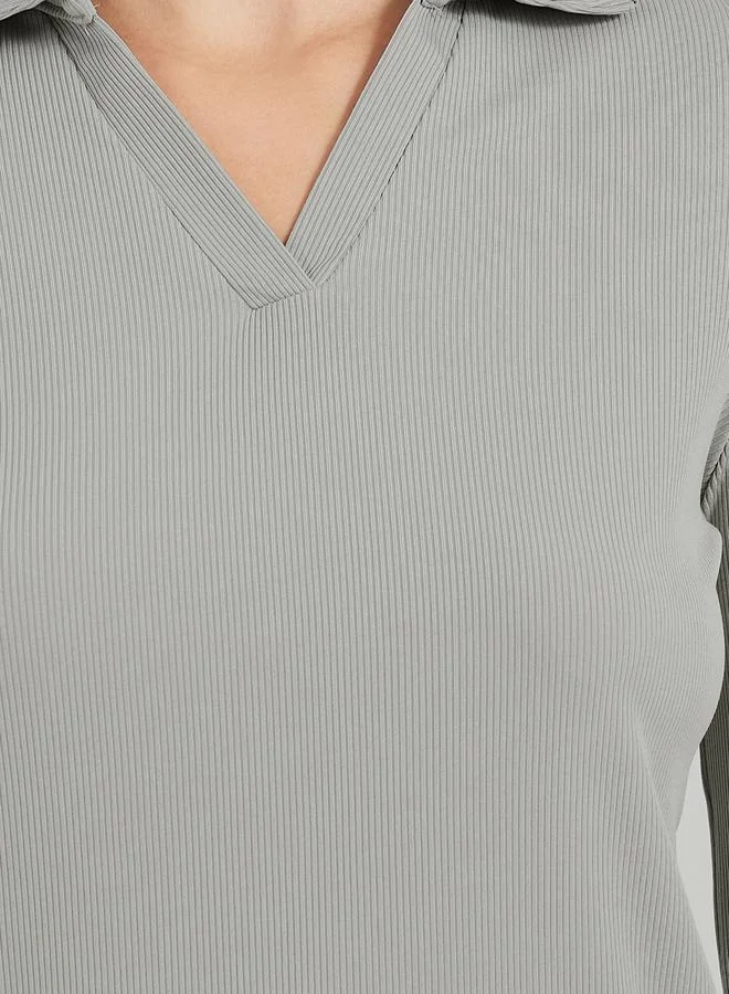 Styli Ribbed Regular Fit Flared Sleeve Polo T-Shirt