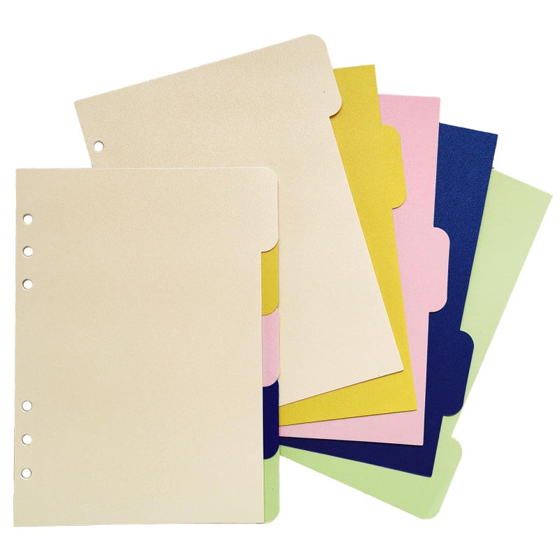 DY.2ten Binder Dividers for 6 Ring Binder, 5-Tab Sturdy Paper Dividers, A5 Index Divider, Multicolor 6 Hole Binder Dividers, Insertable Notebook Planner Tab Dividers for Binders, 2 Sets, 10 Dividers - Image 1