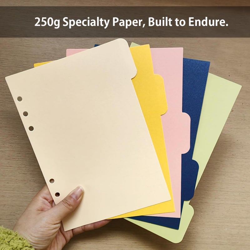 DY.2ten Binder Dividers for 6 Ring Binder, 5-Tab Sturdy Paper Dividers, A5 Index Divider, Multicolor 6 Hole Binder Dividers, Insertable Notebook Planner Tab Dividers for Binders, 2 Sets, 10 Dividers - Image 3