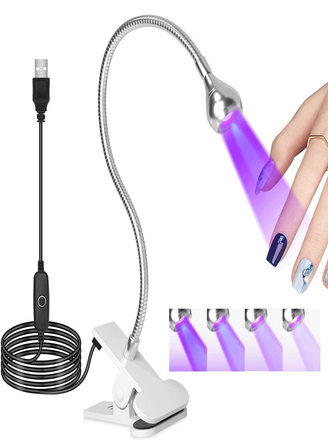 Geisofu U V Light for Nails Gooseneck U V Lamp for Nails Mini Curing with Securing Clip Rotatable Flash Cure Light for Salon Nail DIY Home (Silver) - Image 1