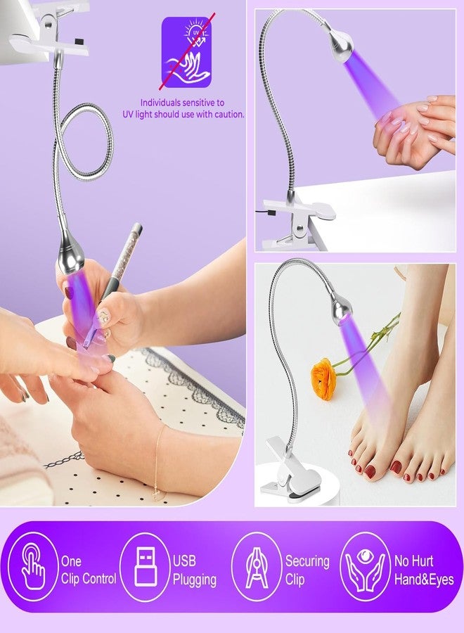 Geisofu U V Light for Nails Gooseneck U V Lamp for Nails Mini Curing with Securing Clip Rotatable Flash Cure Light for Salon Nail DIY Home (Silver) - Image 5