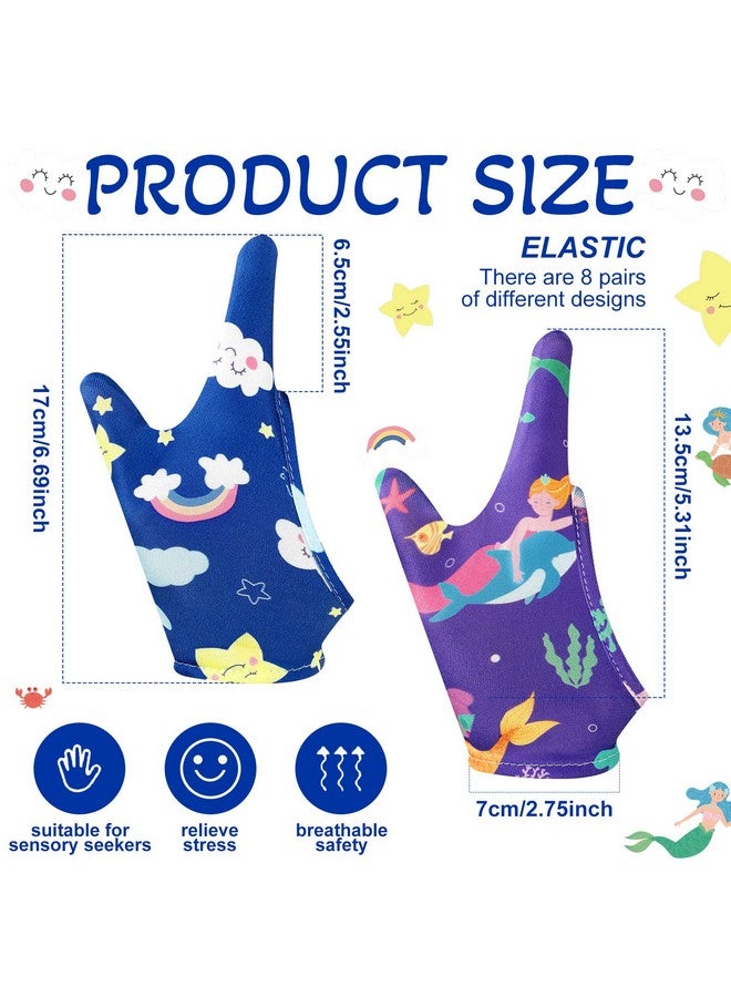 Janmercy Janmercy 16 Pcs Thumb Sucking Stop for Kids Chewy Gloves Stop Breathable Thumb Guard for Nail Biting Gloves Cute Finger Sucking Stopper for Kids, 8 Style, 2 Finger(8-12 Years)  - Image 1