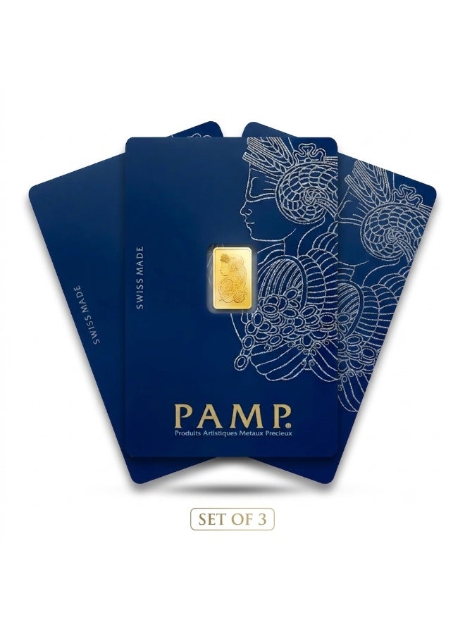 بامب سبائك ذهب خالص عيار 24 قيراط من PAMP Suisse بوزن 1 جرام (عبوة من 3 سبائك) - إجمالي 3 جرامات، نقاء 999.9 - Image 1