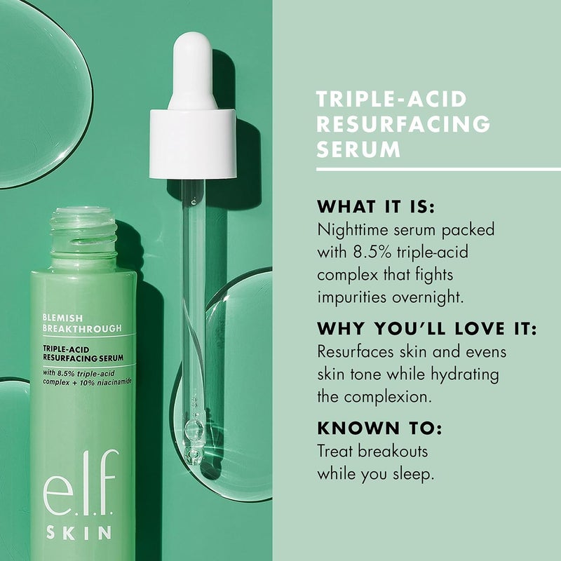 elf e.l.f. SKIN Blemish Breakthrough Triple-Acid Resurfacing Serum, Hydrating Night Serum For Fighting Blemishes, Helps Improve Skin Tone & Texture - Image 5