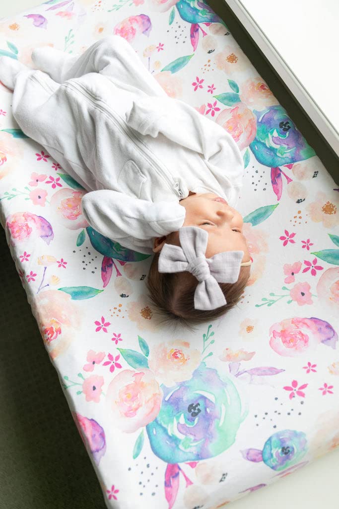 TotAha Premium Stretchy Changing Pad Covers (2-Pack)-Hypoallergenic, Silky Comfort, Buttery Soft, Calming Effect, All-Season Jersey-Knit 32'' X 16'' X 5'' Deep Pocket (Colorful Flora & Blue Flowers) - Image 3
