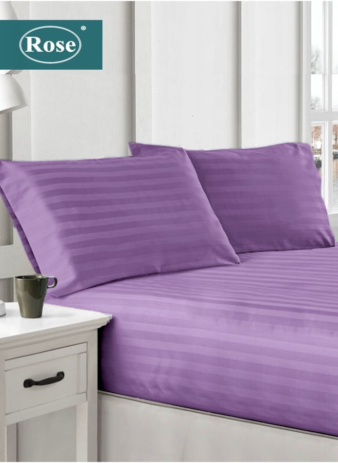 Rose Luxurious Hotel Stripe Fitted Sheet with Deep Pockets and Pillow Cases, Bed Sheet 3-Pieces Set, Soft & Silky Microfiber Breathable and Cooling, King Size 200x200+35 cm, Lilac - pzsku/Z5EF8AD0CED810D93AFC4Z/45/_/1723302204/544d5e25-0d63-4531-9425-2769344f1676