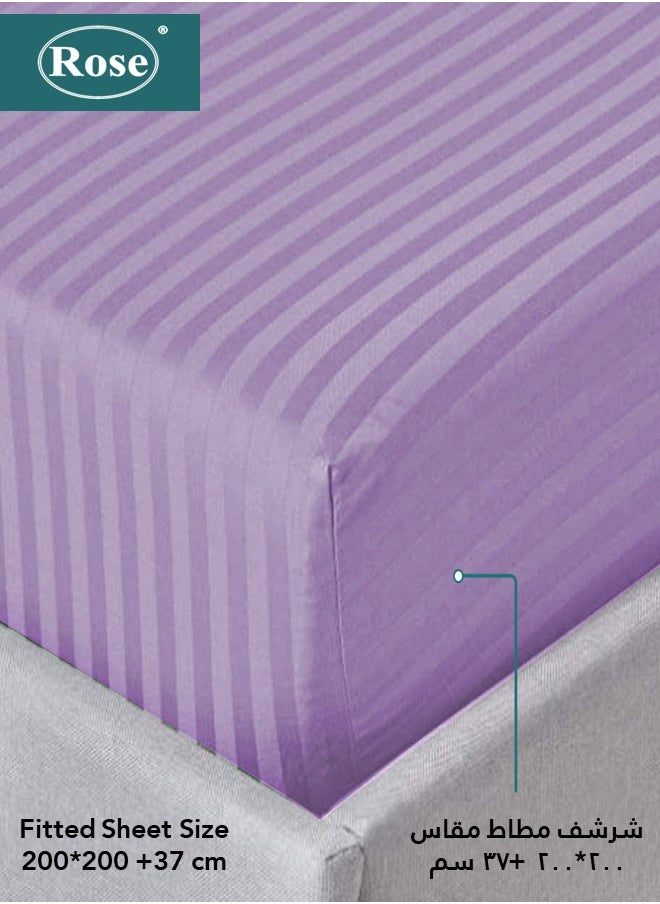Rose Rose Luxurious Hotel Stripe Fitted Sheet with Deep Pockets and Pillow Cases, Bed Sheet 3-Pieces Set, Soft & Silky Microfiber Breathable and Cooling, King Size 200x200+35 cm, Lilac  - Image 2