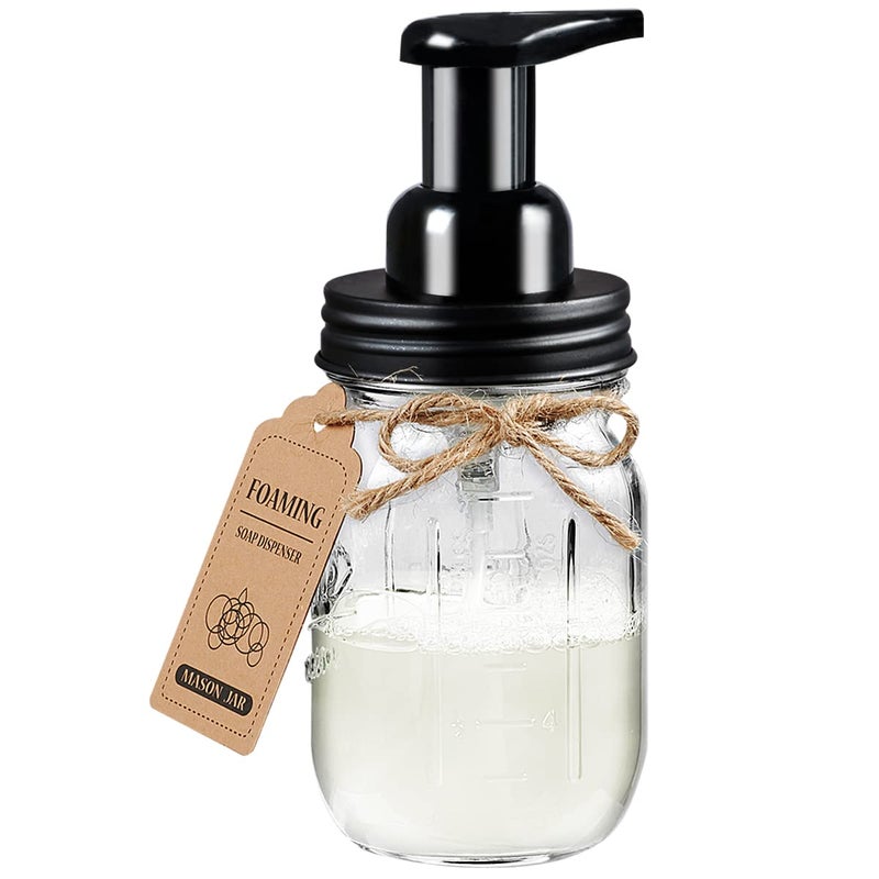 Amolliar Mason Jar Foaming Soap Dispenser Rustproof Stainless Steel LidBPA Free Pump Waterproof Labels Rustic Farmhouse Decor Refill Hand Soap Dispenser for Bathroom Vanity Kitchen Countertop