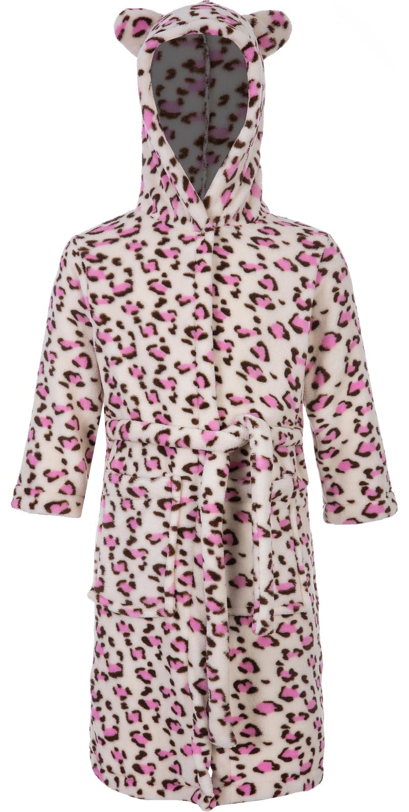 Anicosp Kids Toddler Cartoon Hooded Plush Robe Leopard Pajamas Fleece Bathrobe Children Sleepwear (US, Age, 6 Years, 7 Years, Leopard robe) - Image 1