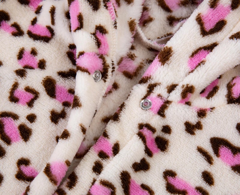 Anicosp Kids Toddler Cartoon Hooded Plush Robe Leopard Pajamas Fleece Bathrobe Children Sleepwear (US, Age, 6 Years, 7 Years, Leopard robe) - Image 3