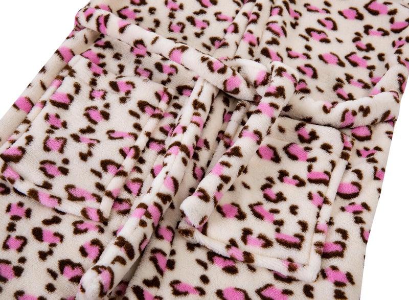 Anicosp Kids Toddler Cartoon Hooded Plush Robe Leopard Pajamas Fleece Bathrobe Children Sleepwear (US, Age, 6 Years, 7 Years, Leopard robe) - Image 4