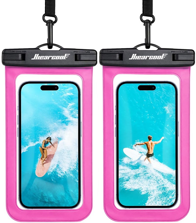 Hiearcool Waterproof Phone Pouch,Waterproof Phone Case for iPhone 17 16 15 14 13 Pro Max Plus up to 8.3",IPX8 Cellphone Dry Bag for Beach Cruise Travel-Bright Red-2Pack - Image 1