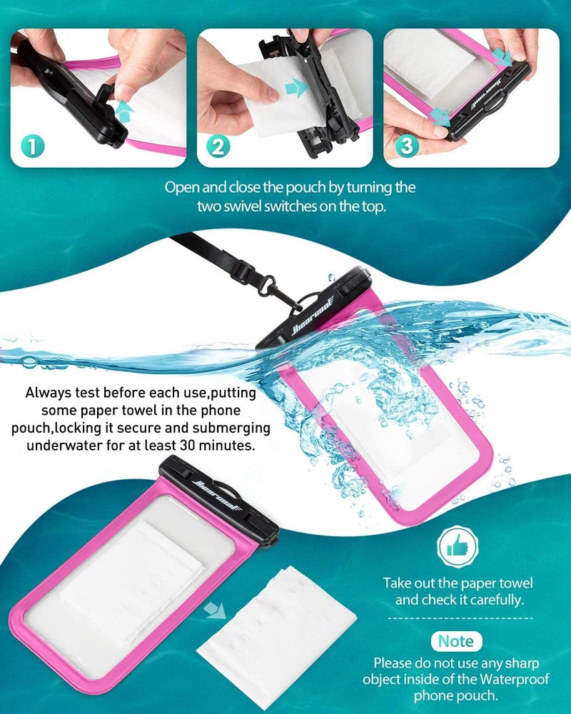 Hiearcool Waterproof Phone Pouch,Waterproof Phone Case for iPhone 17 16 15 14 13 Pro Max Plus up to 8.3",IPX8 Cellphone Dry Bag for Beach Cruise Travel-Bright Red-2Pack - Image 5
