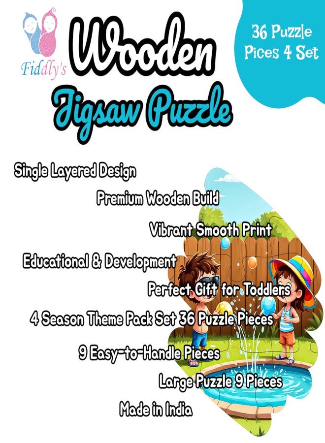 فيدلايز ألعاب أحجية الصور المقطوعة الخشبية ذات الطبقة الواحدة من فيدليز للأطفال - 9 قطع، مناسبة للأعمار من 2 إلى 6 سنوات، للبنات والأولاد، أحجية صور مقطوعة على شكل حيوانات (عبوة من 4 فصول) - Image 3