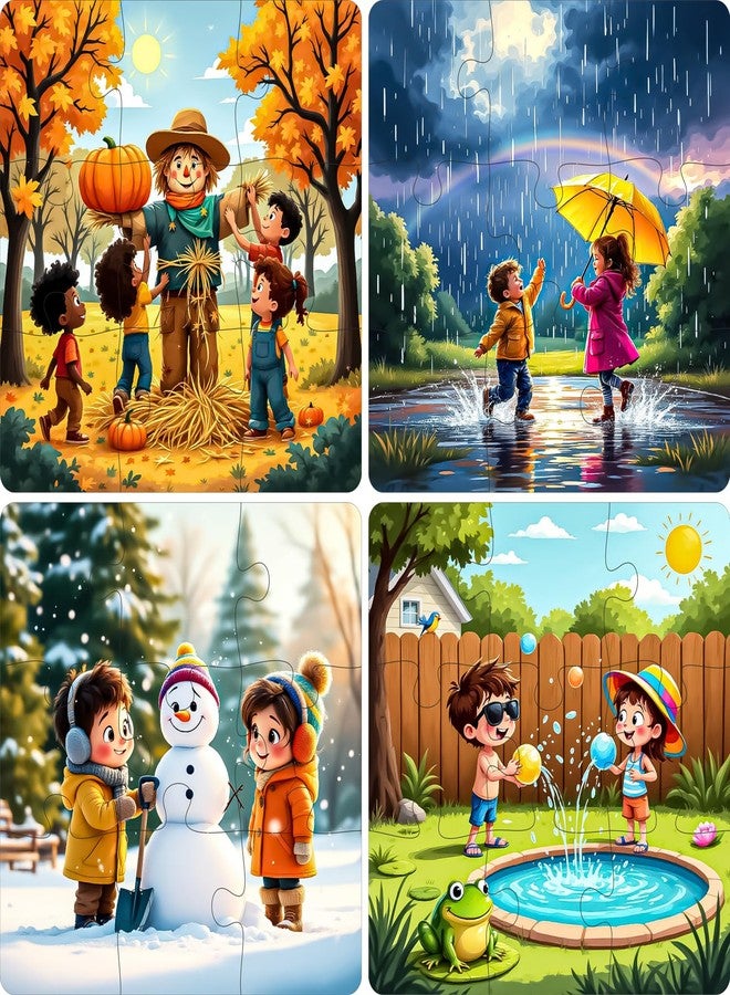 فيدلايز ألعاب أحجية الصور المقطوعة الخشبية ذات الطبقة الواحدة من فيدليز للأطفال - 9 قطع، مناسبة للأعمار من 2 إلى 6 سنوات، للبنات والأولاد، أحجية صور مقطوعة على شكل حيوانات (عبوة من 4 فصول) - Image 1