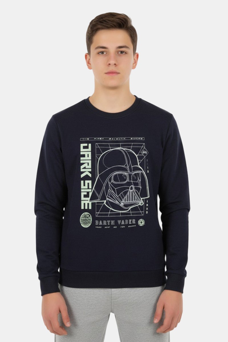 STAR WARS Kids Boy Disney Long Sleeve Sweatshirt, Navy - Image 1