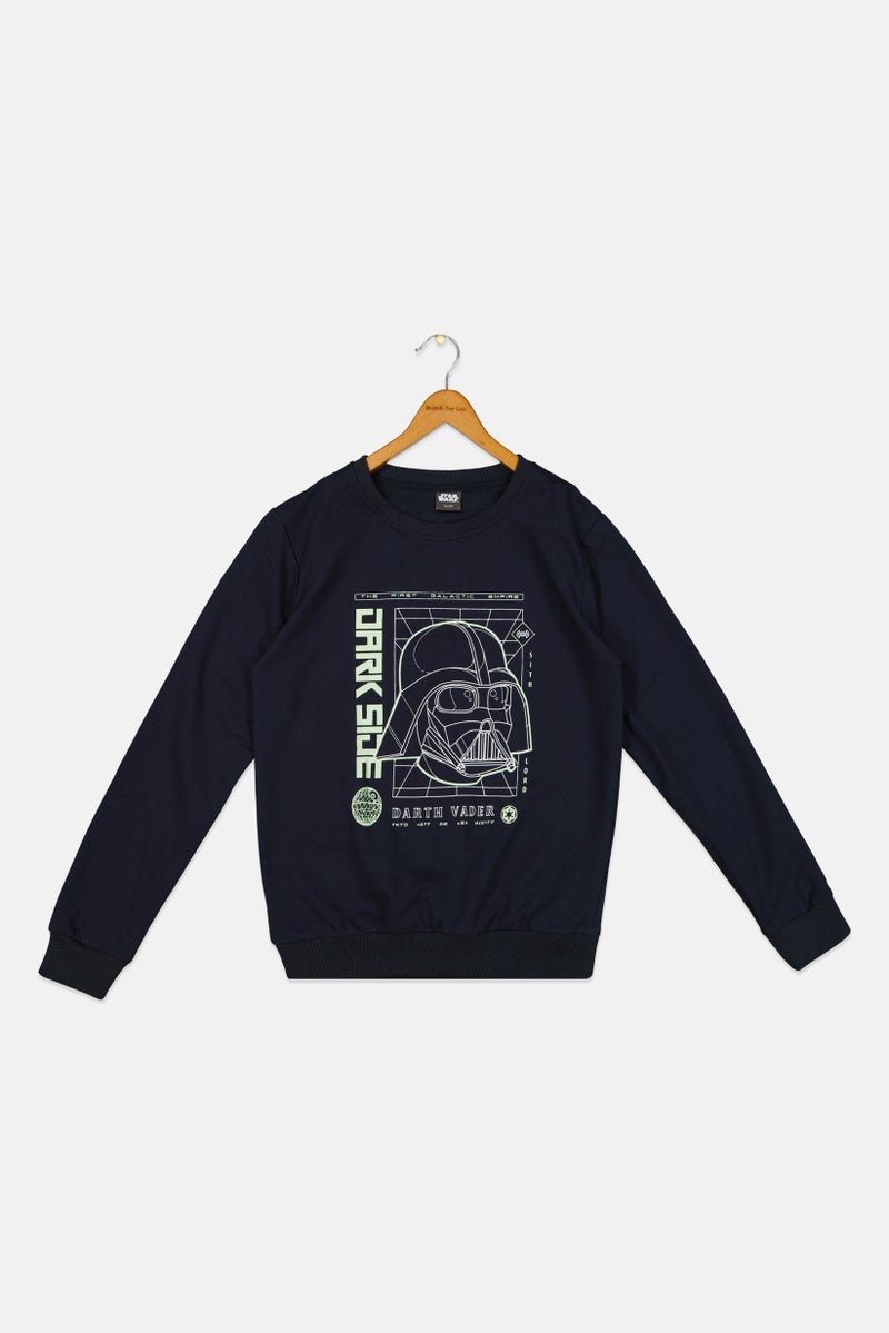 STAR WARS Kids Boy Disney Long Sleeve Sweatshirt, Navy - Image 2