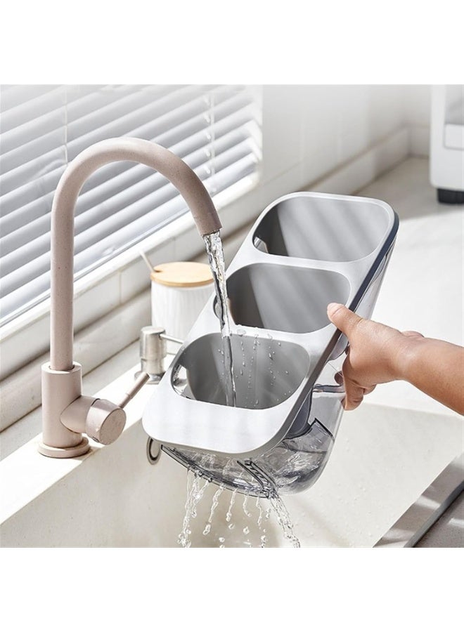 HOMESTAR 3-Format Vertical Cutlery Holder Stand, Kitchen Utensil Organizer for Countertop - Drainable Sink Caddy for Spoon, Chopsticks, Fork | Noon Exclusive - Image 4