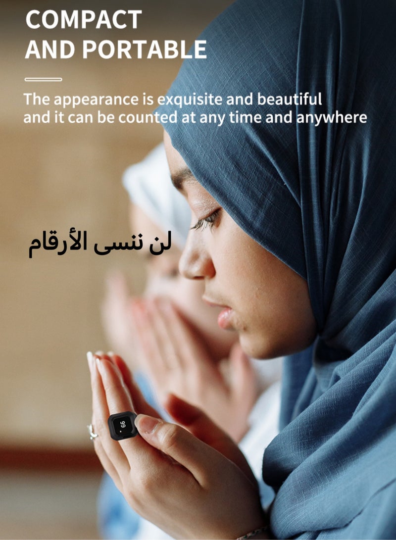 Smart Tasbih Zikr Ring, Prayer Tasbeeh Counter, Muslim Prayer Time Reminder, OLED Display, Wireless Bluetooth Connection App, Waterproof Wearable Device, Including Beads Tasbih, 20mm, White  - Image 4