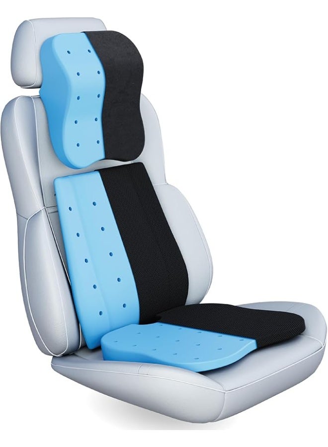 3-in-1 Cooling Gel Memory Foam Car Comfort Set - Ergonomic Backrest, Seat Cushion & Headrest Bundle - Premium Support for Back, Neck, and Tailbone - Ideal for Long Drives & Daily Commuting - Image 1