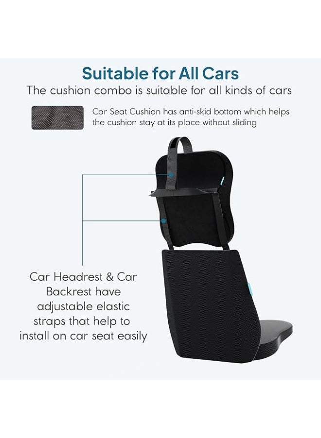 3-in-1 Cooling Gel Memory Foam Car Comfort Set - Ergonomic Backrest, Seat Cushion & Headrest Bundle - Premium Support for Back, Neck, and Tailbone - Ideal for Long Drives & Daily Commuting - Image 3